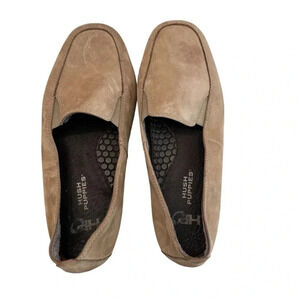 Hush Puppies Women’s Tan Leather Comfort Slip On Loafer Shoes Size 7W GUC